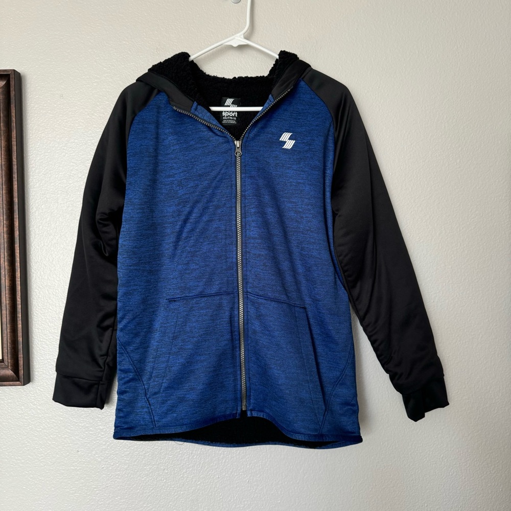 Children’s Place Sport Fleece Lined Hooded Jacket Coat Blue/Black Size 16 XXL